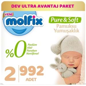 Molfix Pure&Soft Bebek Bezi Beden:2 (3-6Kg) Mini 992 Adet Dev Ultra Avantaj Pk