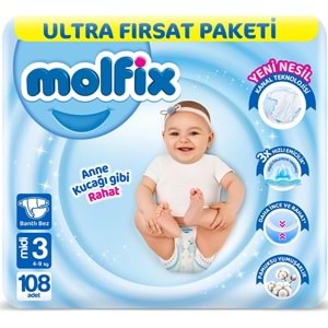 Molfix Bebek Bezi Beden:3 (4-9Kg) Midi 324 Adet Aylık Ultra Fırsat Pk