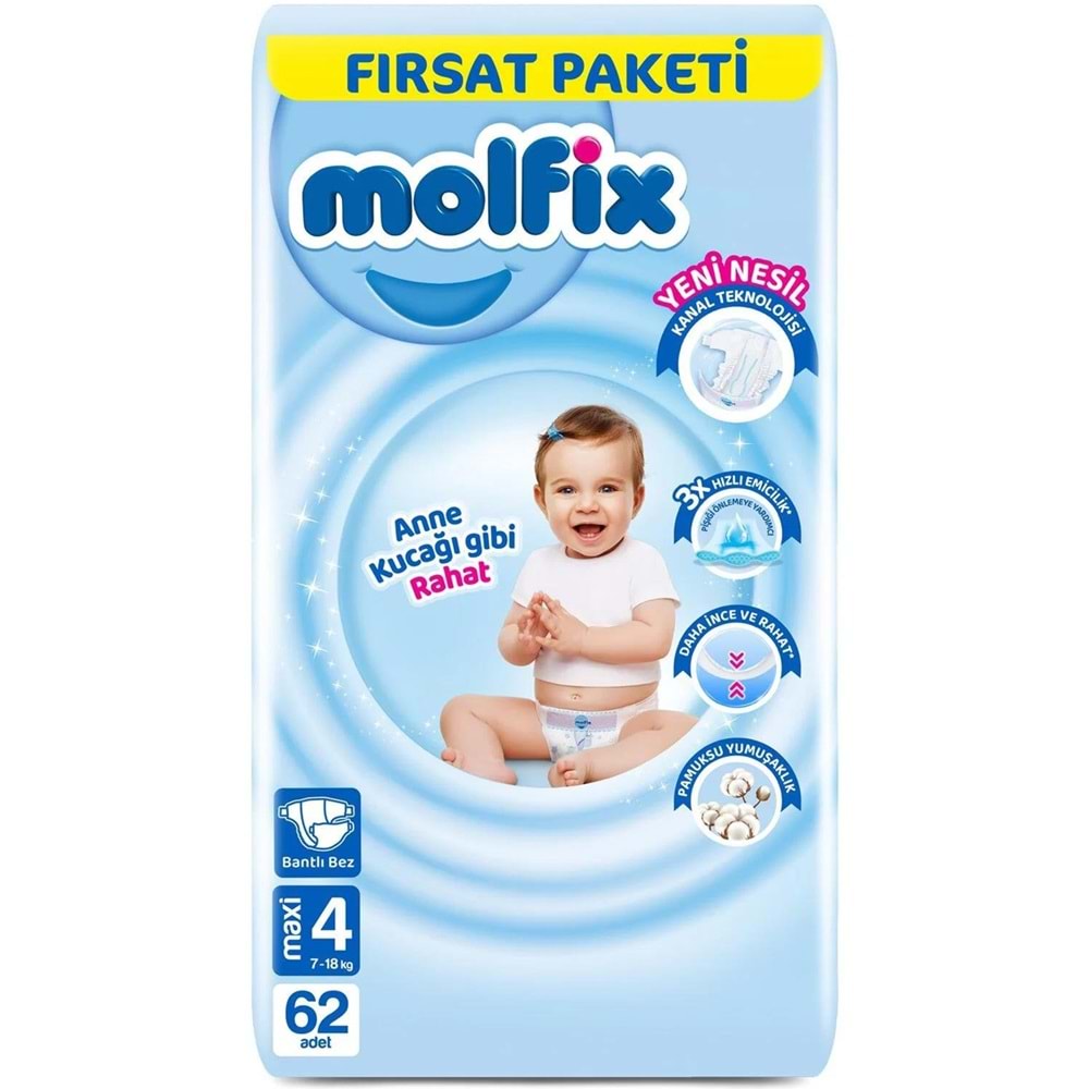 Molfix Bebek Bezi Beden:4 (7-14KG) Maxi 186 Adet Aylık Fırsat Pk