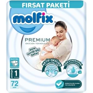 Molfix Premium Bebek Bezi Beden:1 (2-5KG) Yeni Doğan 144 Ad Ekonomik Ultra Fırsat Pk + 3 Adet Mendil