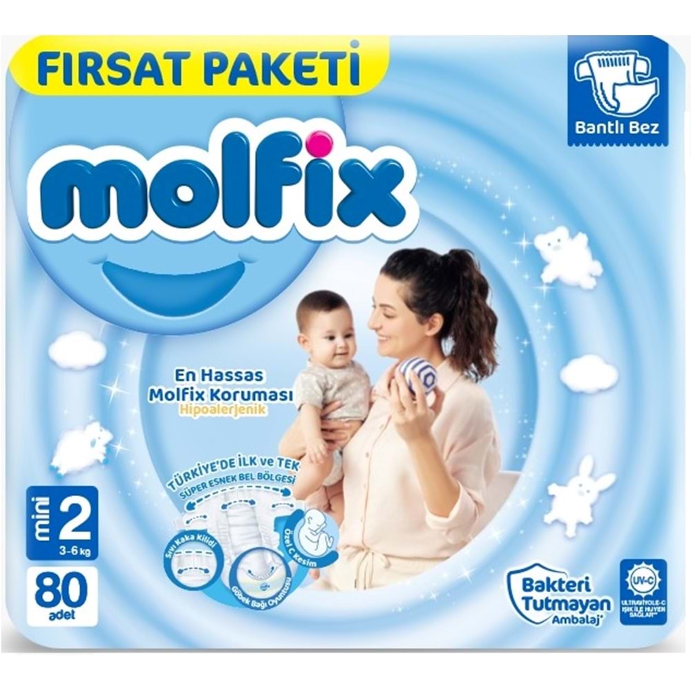 Molfix Bebek Bezi Beden:2 (3-6Kg) Mini 240 Adet Aylık Fırsat Pk + 6 Adet Islak Mendil