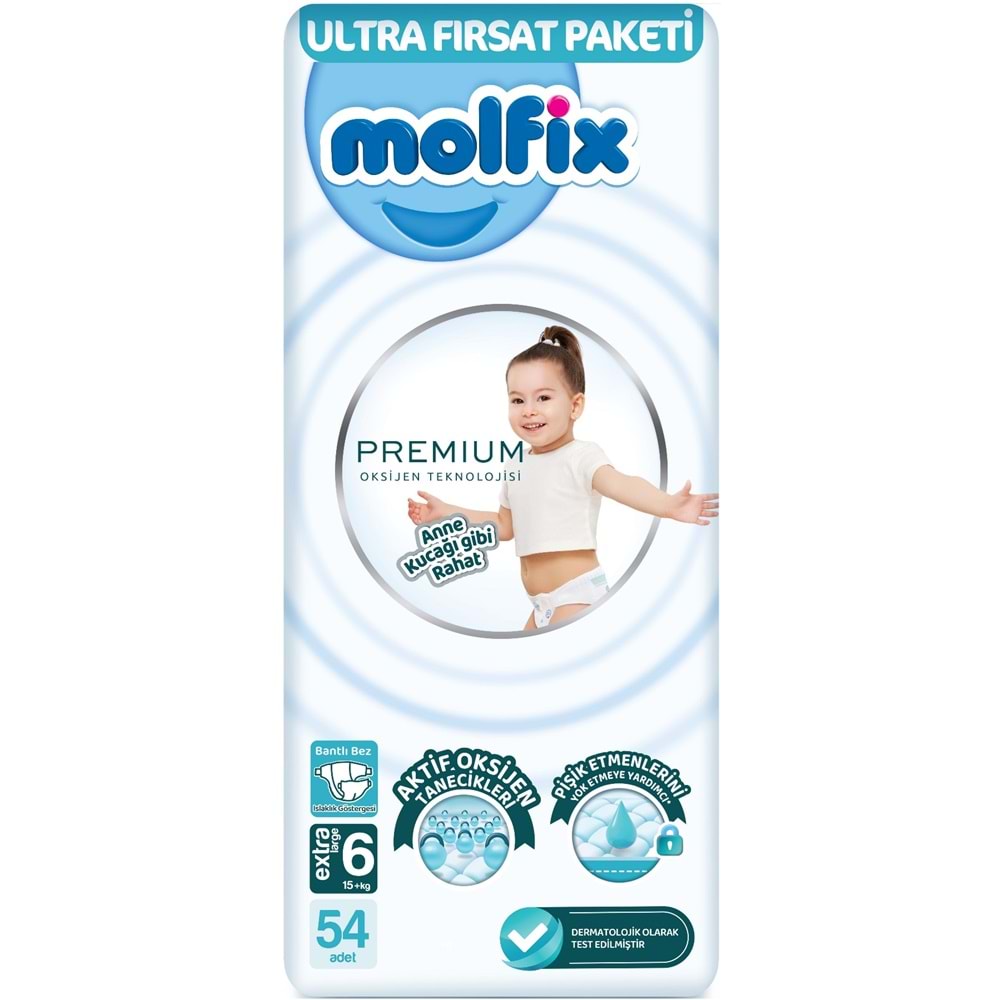 Molfix Premium Bebek Bezi Beden:6 (15+KG) Extra Large 54 Adet Ultra Fırsat Pk + 3 Adet Islak Mendil