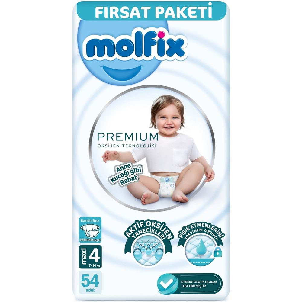 Molfix Premium Bebek Bezi Beden:4 (7-14KG) Maxi 162 Adet Fırsat Pk + 6 Adet Islak Mendil