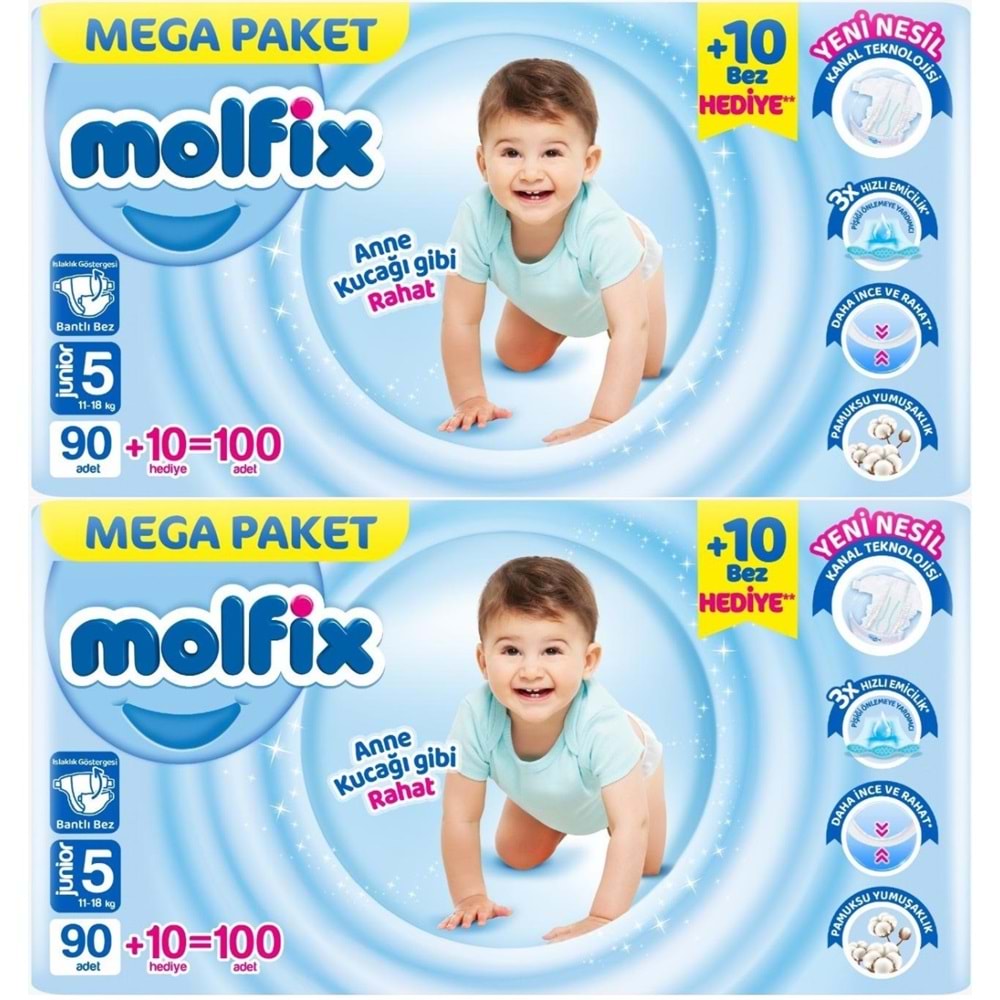 Molfix Bebek Bezi Beden:5 (11-18KG) Junior 200 Adet Mega Ekonomik Fırsat Pk