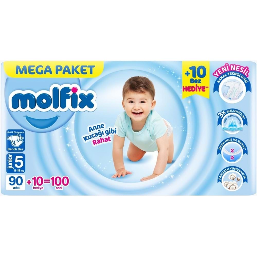 Molfix Bebek Bezi Beden:5 (11-18KG) Junior 200 Adet Mega Ekonomik Fırsat Pk