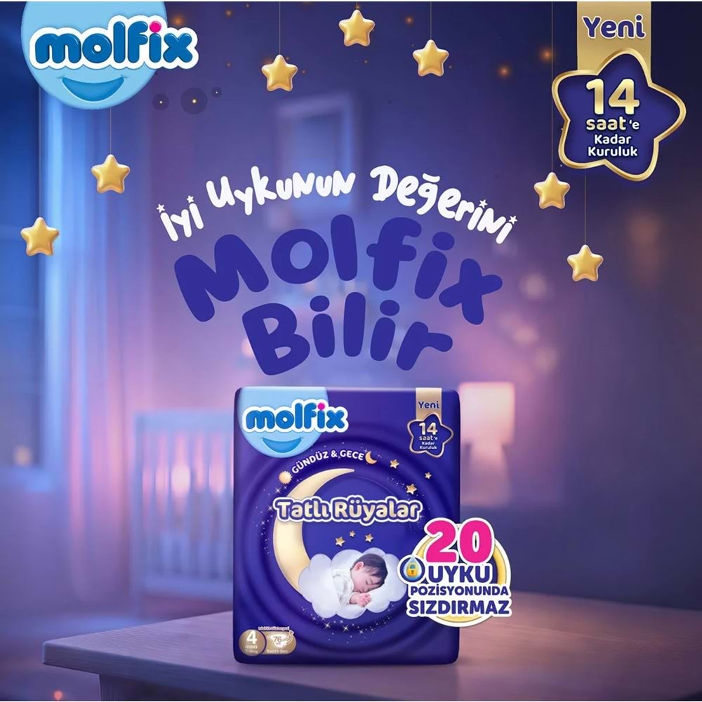 Molfix Tatlı Rüyalar Bebek Bezi 4 Beden 7-14 KG Maxi 380 Adet Mega Fırsat Pk
