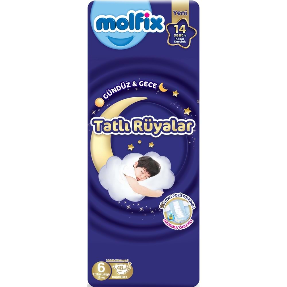 Molfix Tatlı Rüyalar Bebek Bezi 6 Beden15+ KG Extra Large 144 Adet Aylık Fırsat Pk