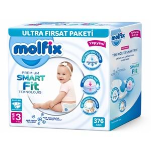 Molfix Premium Smart Fit Bebek Bezi 3 Beden 4-9 KG Midi 376 Adet Avantaj Ultra Fırsat Pk