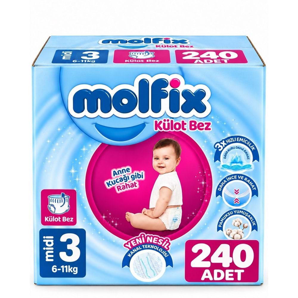Molfix Külot Bebek Bezi 3 Beden 6-11 KG Midi 240 Adet Avantaj Fırsat Pk
