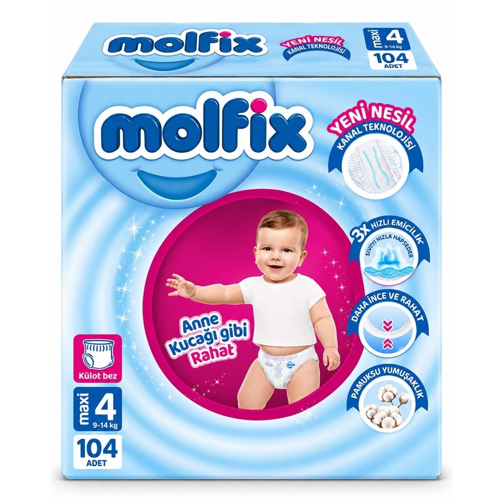 Molfix Külot Bebek Bezi 4 Beden 9-14 KG Maxi 104 Adet Ekonomik Fırsat Pk