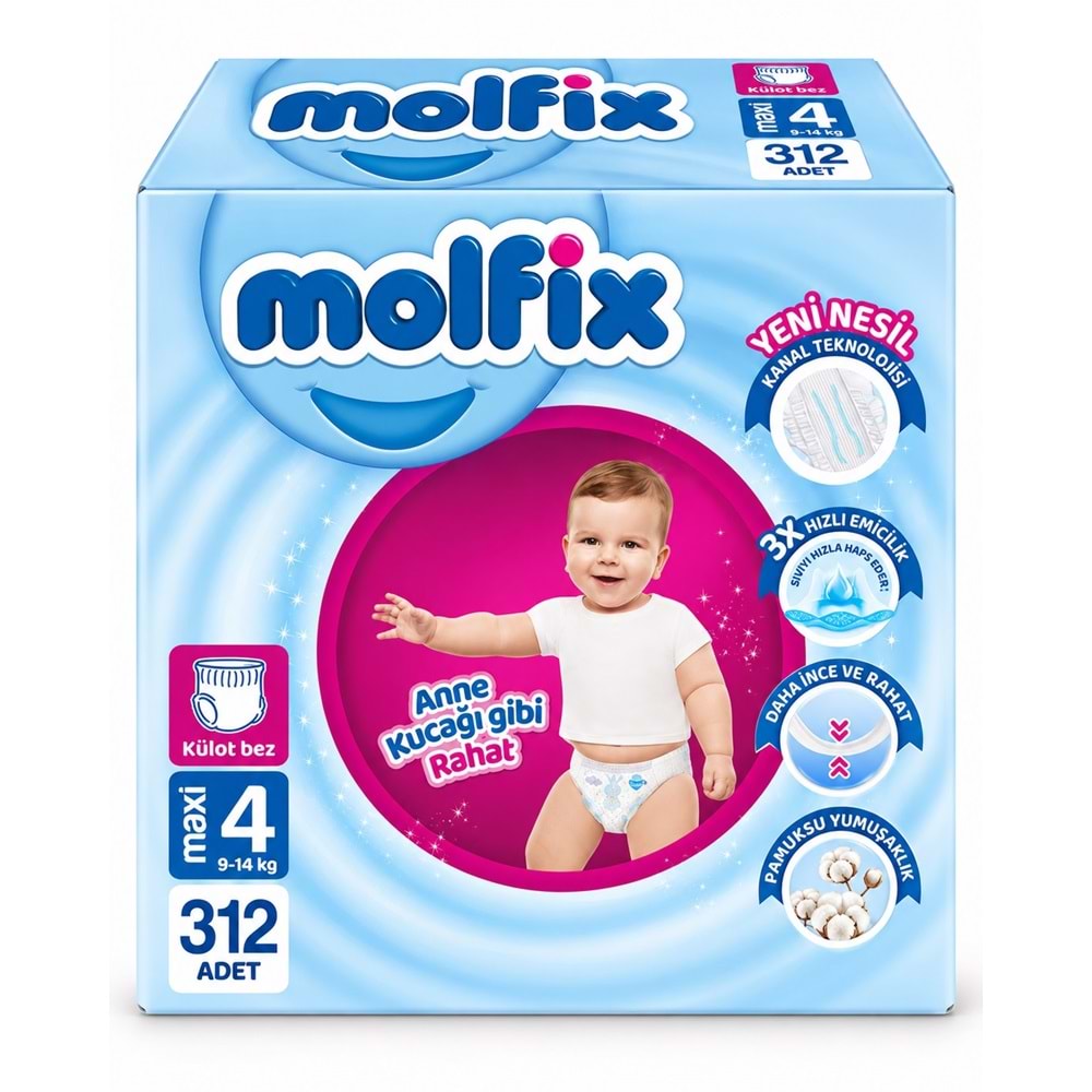 Molfix Külot Bebek Bezi 4 Beden 9-14 KG Maxi 312 Adet Ekstra Fırsat Pk