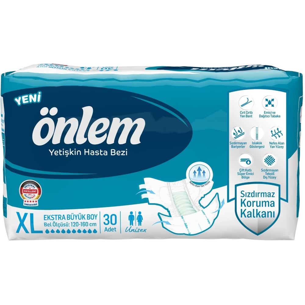Önlem Yetişkin Bezi Bel Bantlı Tekstil Yüzey XL - Extra Large - Ekstra Büyük 120 Adet (4PK*30)