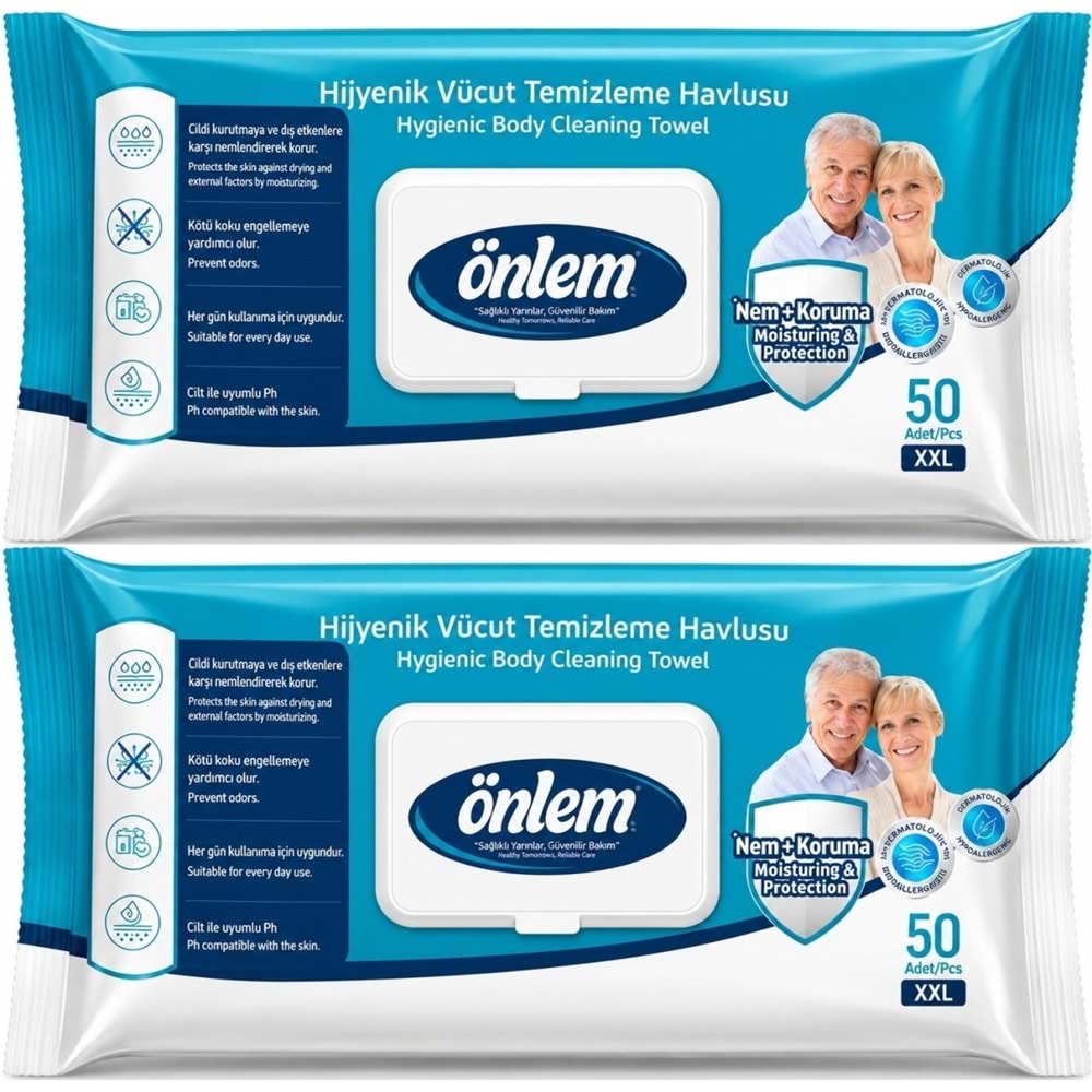 Önlem Hijyenik Vücut Temizleme Islak Mendil Havlu 100 Yaprak (2PK*50)