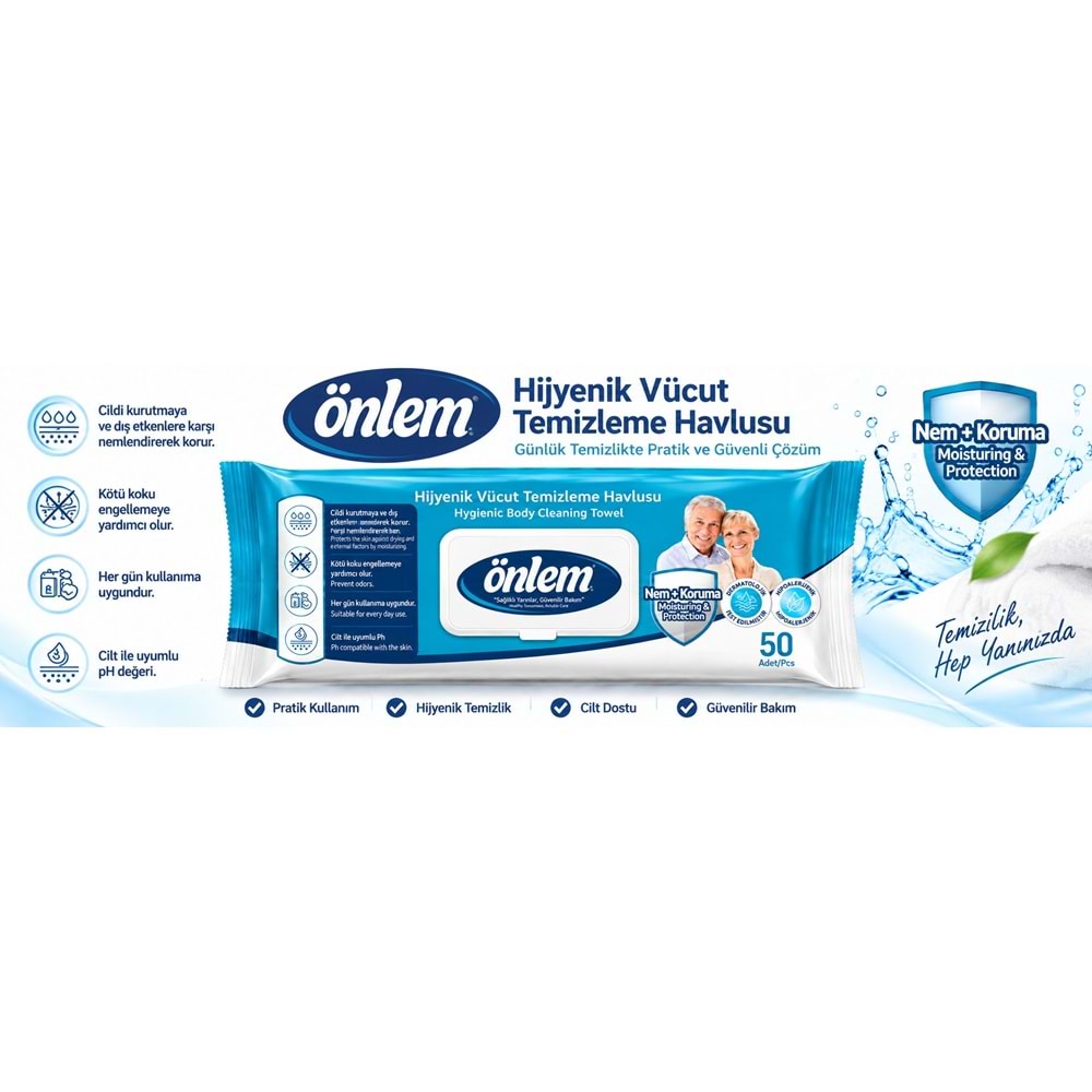Önlem Hijyenik Vücut Temizleme Islak Mendil Havlu 100 Yaprak (2PK*50)