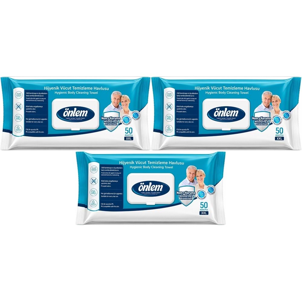 Önlem Hijyenik Vücut Temizleme Islak Mendil Havlu 150 Yaprak (3PK*50)
