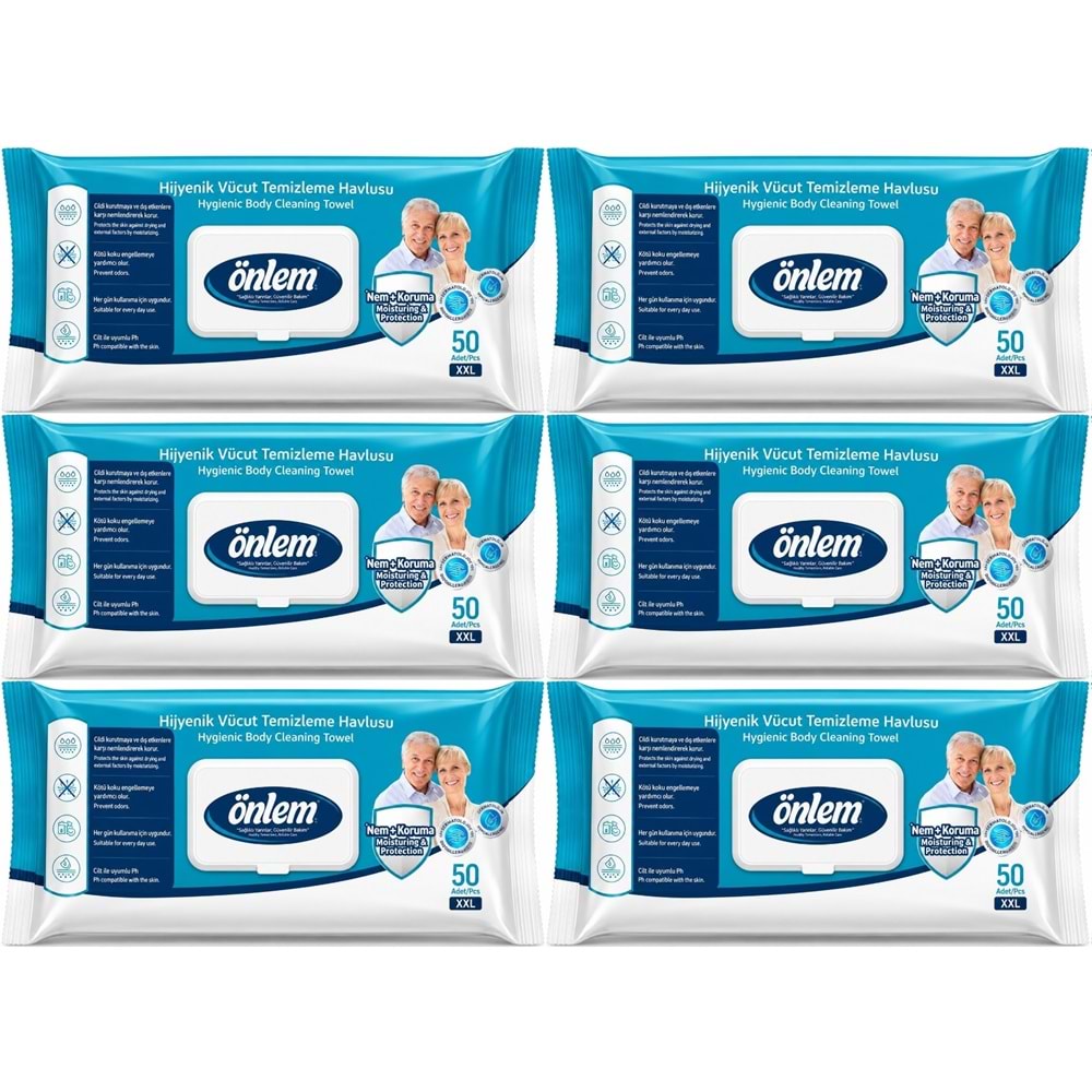 Önlem Hijyenik Vücut Temizleme Islak Mendil Havlu 300 Yaprak (6PK*50)