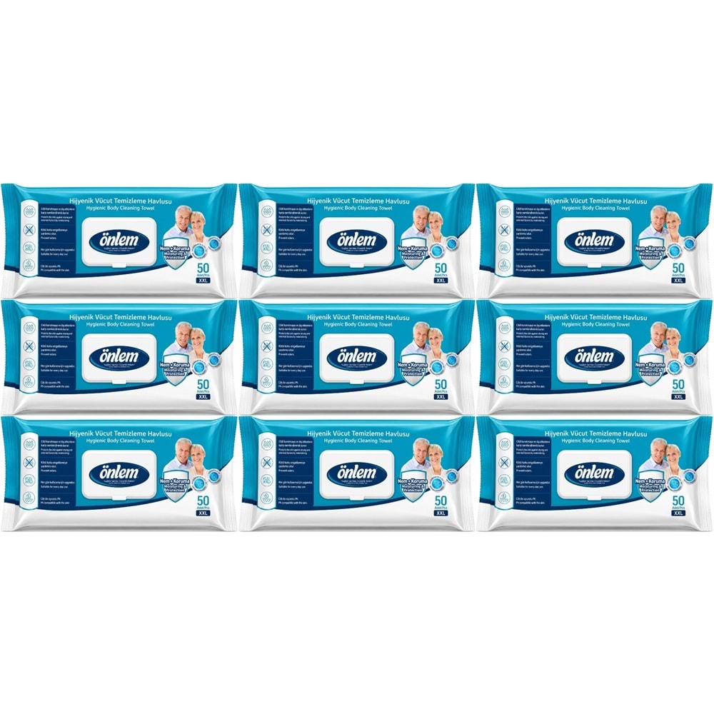 Önlem Hijyenik Vücut Temizleme Islak Mendil Havlu 450 Yaprak (9PK*50)