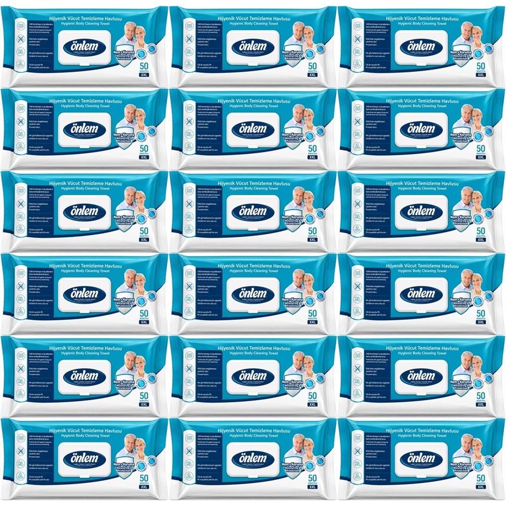 Önlem Hijyenik Vücut Temizleme Islak Mendil Havlu 900 Yaprak (18PK*50)