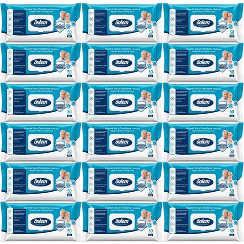 Önlem Hijyenik Vücut Temizleme Islak Mendil Havlu 900 Yaprak (18PK*50)