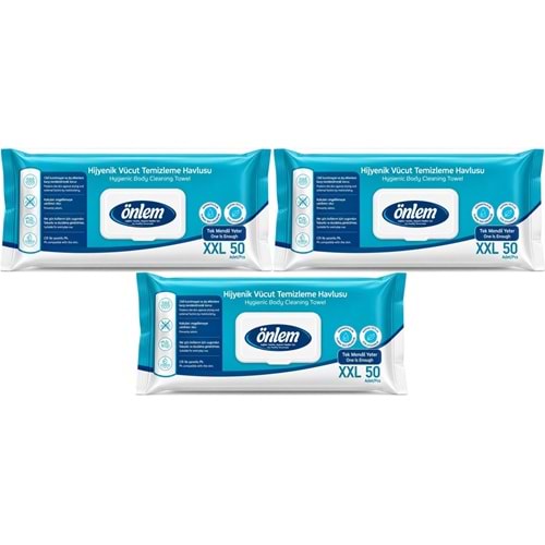 Önlem Hijyenik Vücut Temizleme Islak Mendil Havlu 150 Yaprak (Ebat XXL) (3PK*50)
