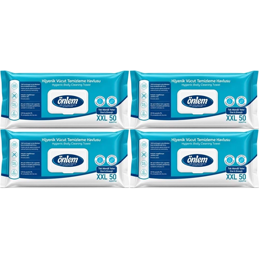 Önlem Hijyenik Vücut Temizleme Islak Mendil Havlu 200 Yaprak (Ebat XXL) (4PK*50)