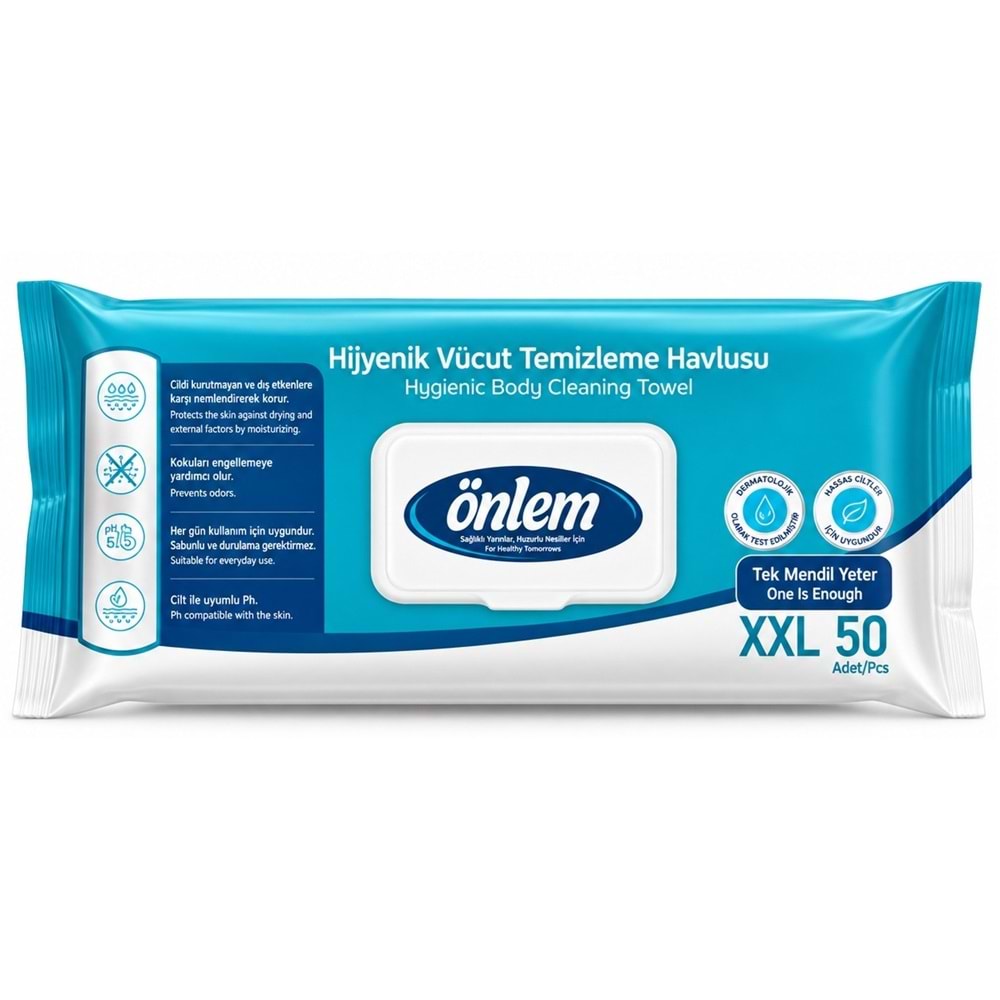 Önlem Hijyenik Vücut Temizleme Islak Mendil Havlu 200 Yaprak (Ebat XXL) (4PK*50)