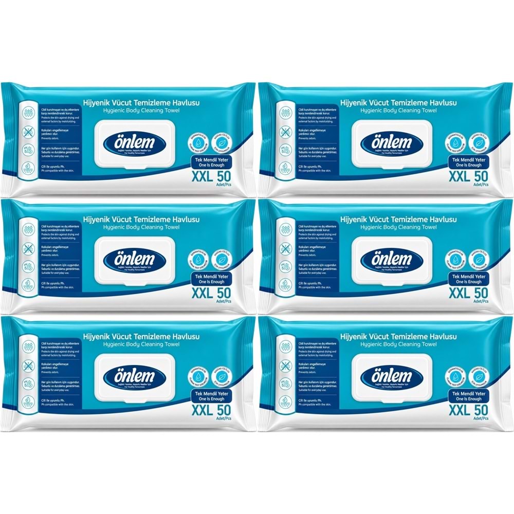 Önlem Hijyenik Vücut Temizleme Islak Mendil Havlu 300 Yaprak (Ebat XXL) (6PK*50)