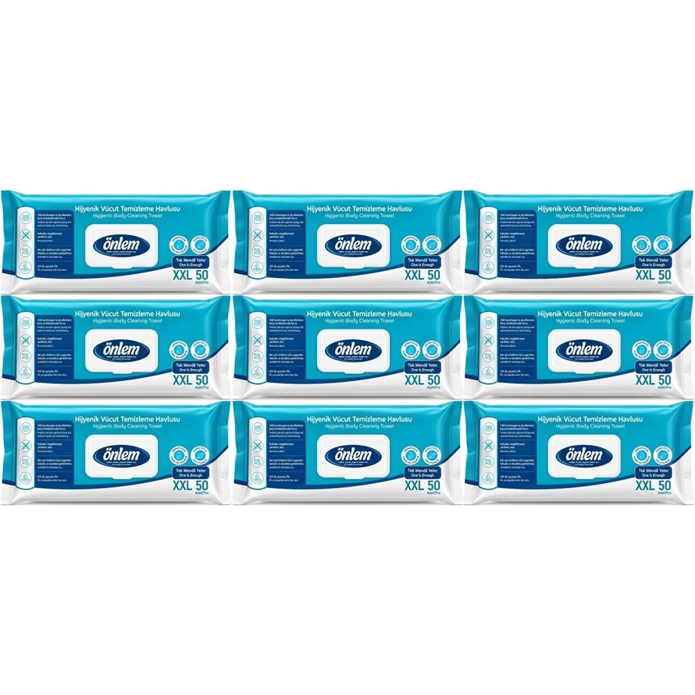 Önlem Hijyenik Vücut Temizleme Islak Mendil Havlu 450 Yaprak (Ebat XXL) (9PK*50)