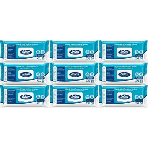Önlem Hijyenik Vücut Temizleme Islak Mendil Havlu 450 Yaprak (Ebat XXL) (9PK*50)