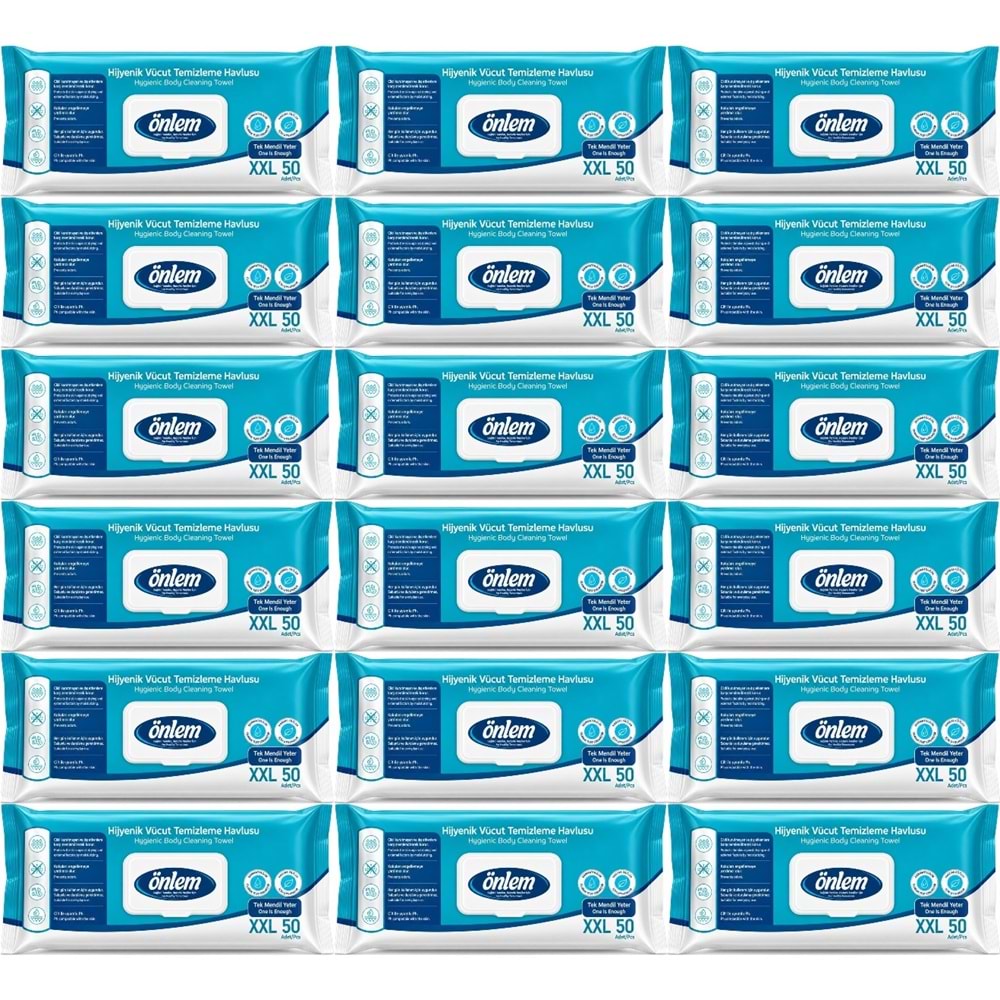 Önlem Hijyenik Vücut Temizleme Islak Mendil Havlu 900 Yaprak (Ebat XXL) (18PK*50)