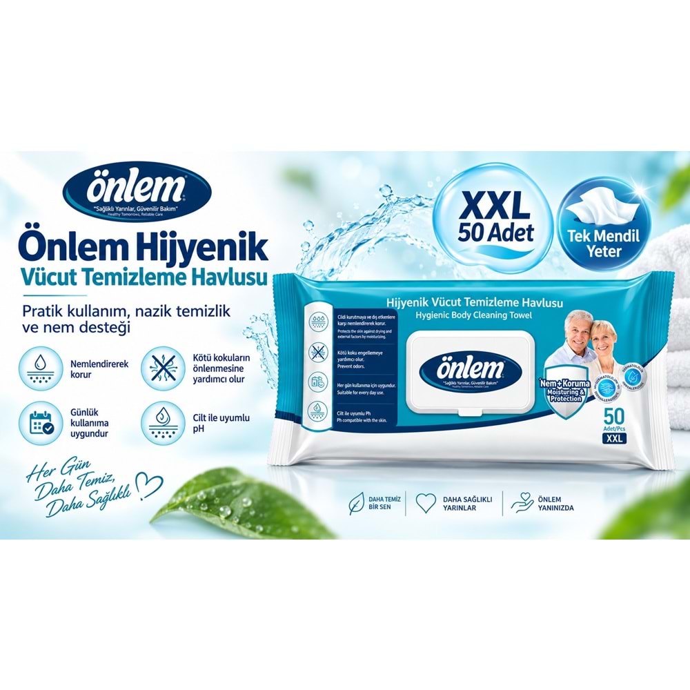 Önlem Hijyenik Vücut Temizleme Islak Mendil Havlu 900 Yaprak (Ebat XXL) (18PK*50)