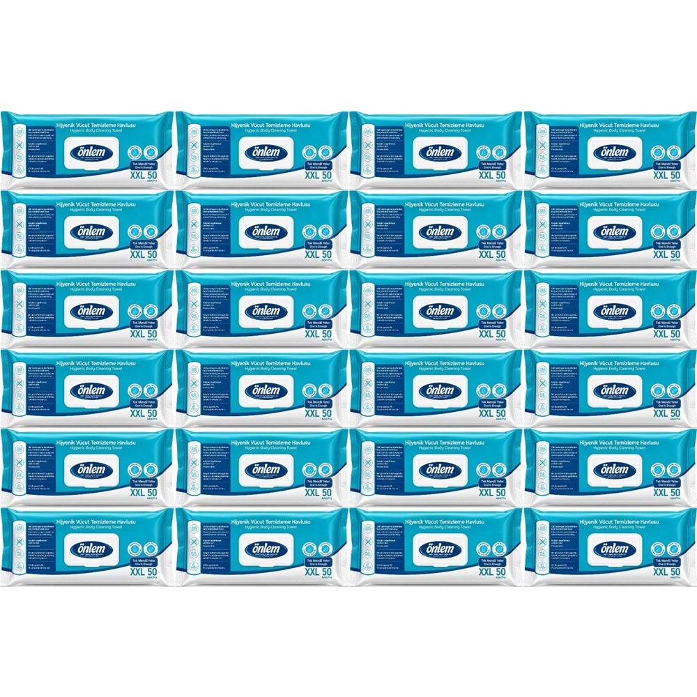 Önlem Hijyenik Vücut Temizleme Islak Mendil Havlu 1200 Yaprak (Ebat XXL) (24PK*50)