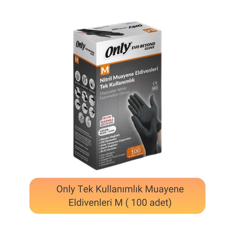 Only Evo Beyond Glove Nitril Siyah Pudrasız Muayene Eldiveni 500 Lü Set M - Medium - Orta (5PK*100)
