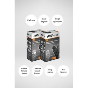 Only Evo Beyond Glove Nitril Siyah Pudrasız Muayene Eldiveni 400 Lü Set L - Large - Büyük (4PK*100)