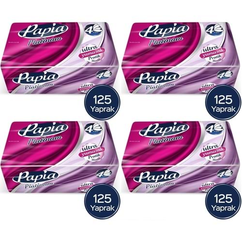 Papia Platinum Pratik Mendil 125 Yaprak (4 Katlı) 500 Yaprak (4PK*125)