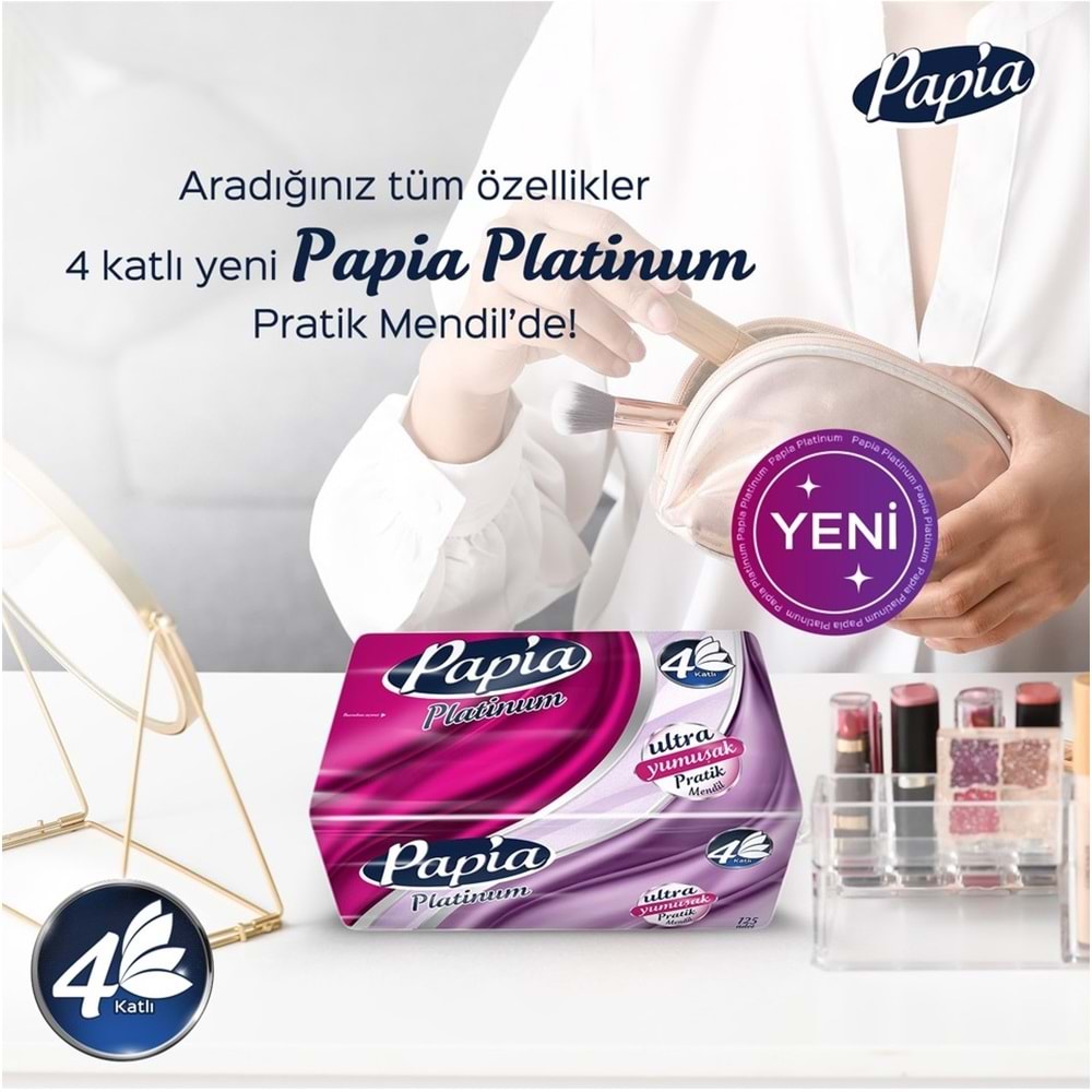 Papia Platinum Pratik Mendil 125 Yaprak (4 Katlı) 750 Yaprak (6PK*125)