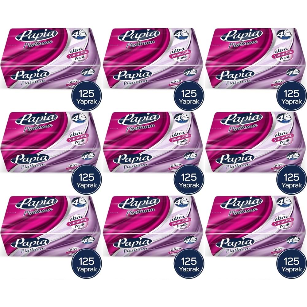 Papia Platinum Pratik Mendil 125 Yaprak (4 Katlı) 1125 Yaprak (9PK*125)