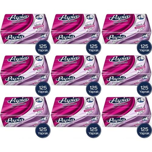 Papia Platinum Pratik Mendil 125 Yaprak (4 Katlı) 1125 Yaprak (9PK*125)