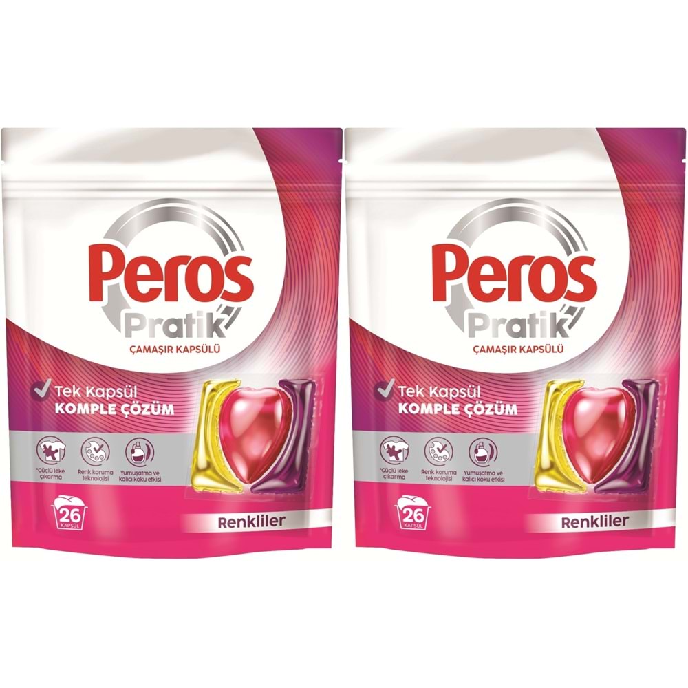 Peros Pratik Matik Çamaşır Deterjanı Kapsülü - Tableti 52 Adet Renkliler (2PK*26)