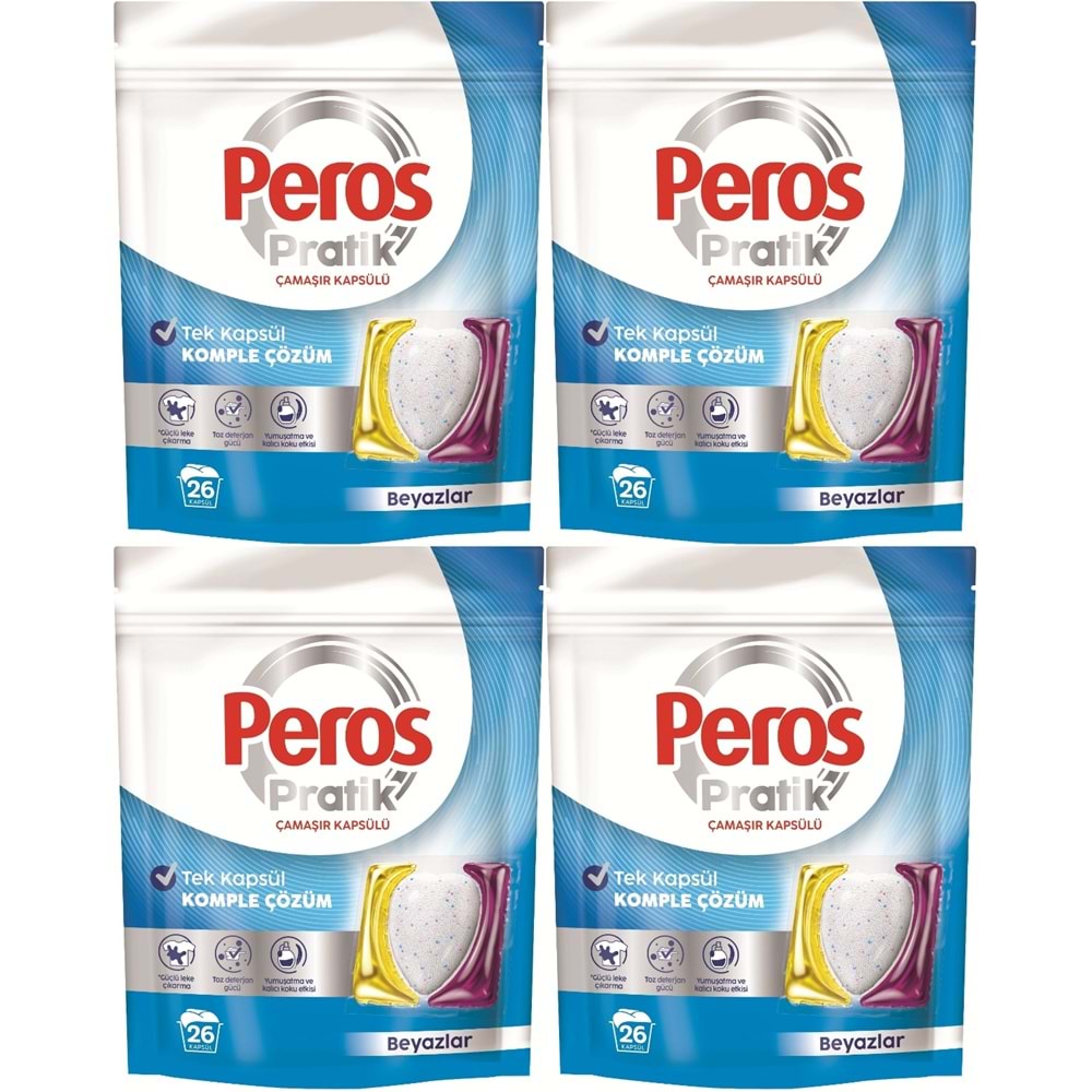 Peros Pratik Matik Çamaşır Deterjanı Kapsülü - Tableti 104 Adet Beyazlar (4PK*26)