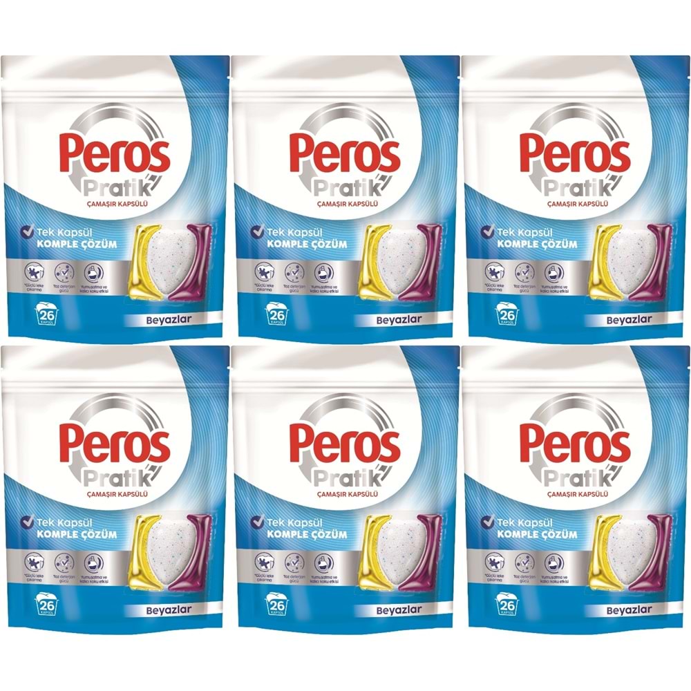 Peros Pratik Matik Çamaşır Deterjanı Kapsülü - Tableti 156 Adet Beyazlar (6PK*26)