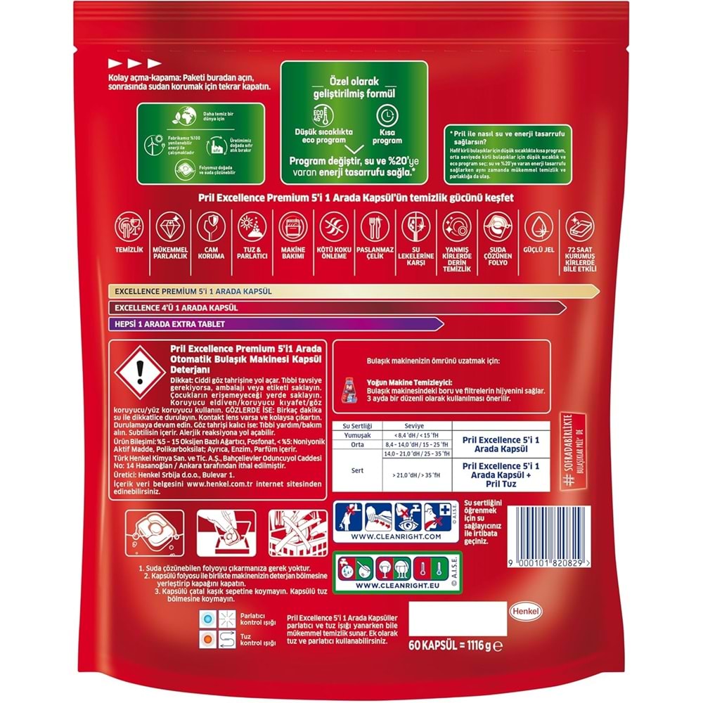 Pril Bulaşık Makinesi Deterjanı Kapsül Tablet Excellence Premium 5 i 1 Arada 720 Adet (12PK*60)