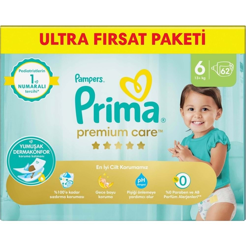 Prima Premium Care Bebek Bezi Beden:6 (13+) Extra Large 186 Adet Süper Fırsat Pk