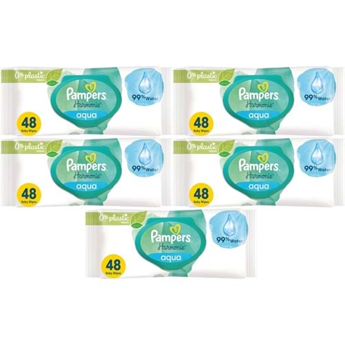 Prima Pampers Harmonie Islak Havlu Mendil Aqua Pure 48 Yaprak 5 Li Set (240 Yaprak) Organik Pamuk