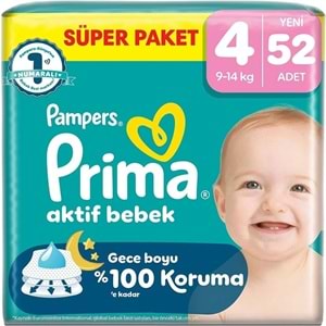 Prima Aktif Bebek Bebek Bezi 4 Beden 9-14 KG Maxi 312 Adet Süper Avantaj Pk