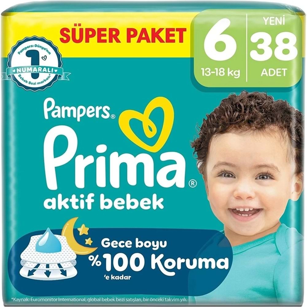 Prima Aktif Bebek Bebek Bezi 6 Beden 13-18 KG Extra Large 76 Adet Süper Ekonomik Pk
