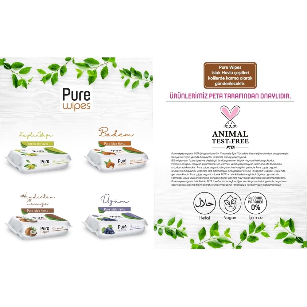 Pure Baby Wipes Islak Havlu Mendil 50 Yaprak 36 Lı Set (1800 Yaprak) (Meyveli)
