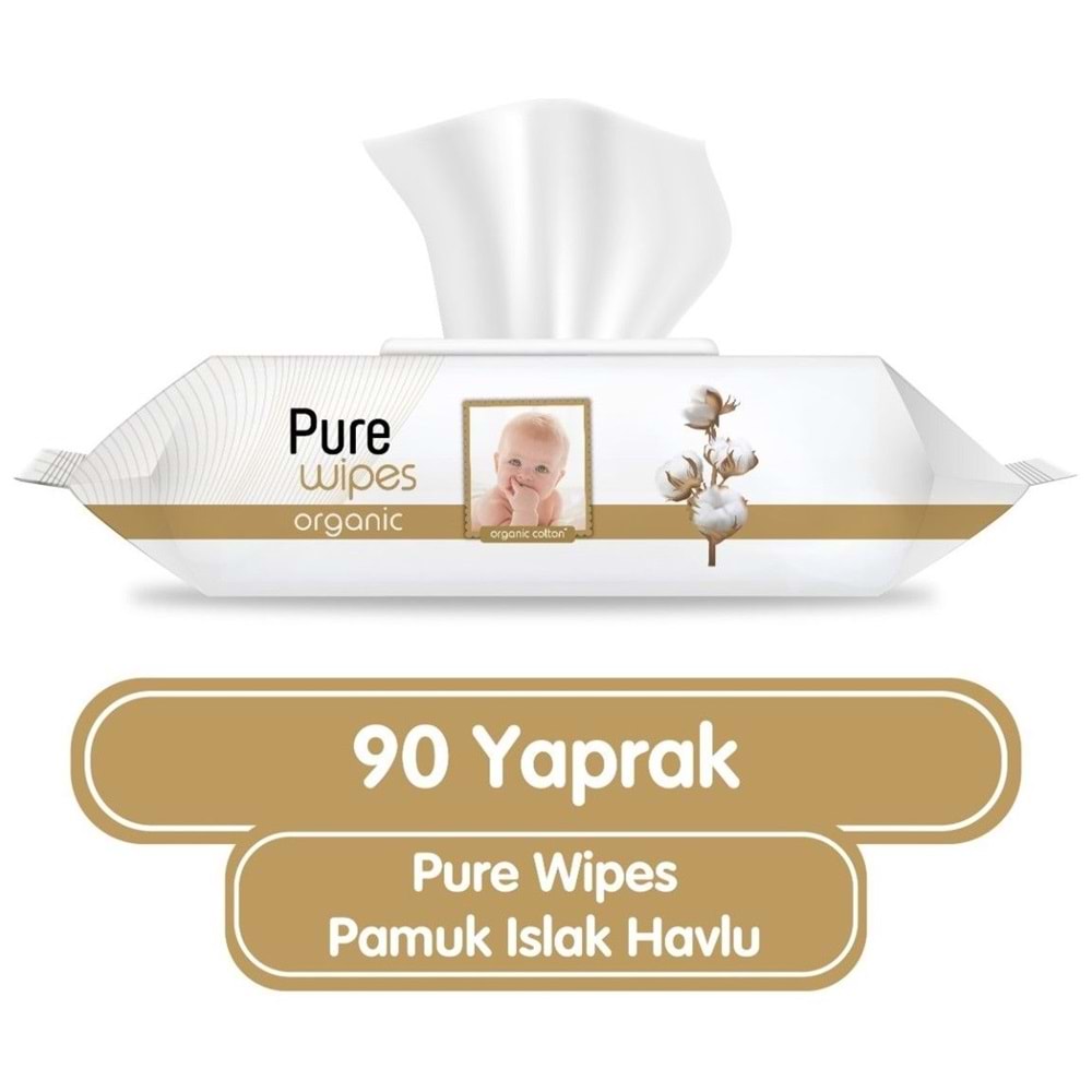 Pure Baby Islak Havlu Mendil 90 Yaprak Yenidoğan Organic Pamuklu (12 Li Set) 1080 Yaprak Plstk Kapak