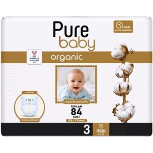 Pure Baby Bebek Bezi 3 Beden 4-10 KG Midi 84 Adet Aylık Fırsat Pk