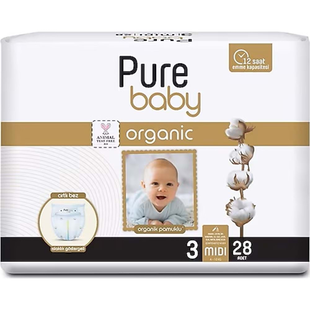 Pure Baby Bebek Bezi 3 Beden 4-10 KG Midi 140 Adet Mega Fırsat Pk